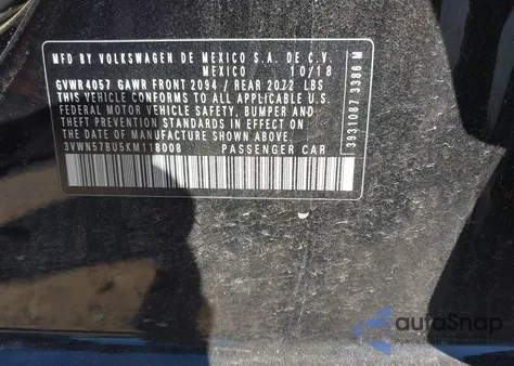 2019 Volkswagen Jetta 1.4T S из США, поврежденный, VIN 3VWN57BU5KM118008